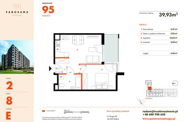 Rzut - Mieszkanie na sprzedaż 2 pokoje o powierzchni 39,93 m² - numer E95 w Panorama Struga