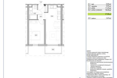Rzut - Mieszkanie na sprzedaż 2 pokoje o powierzchni 37,68 m² - numer B.19 w EcoBerensona II