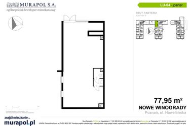 Rzut - Lokal użytkowy na sprzedaż 1 pokój o powierzchni 77,95 m² - numer LU.004 w Nowe Winogrady