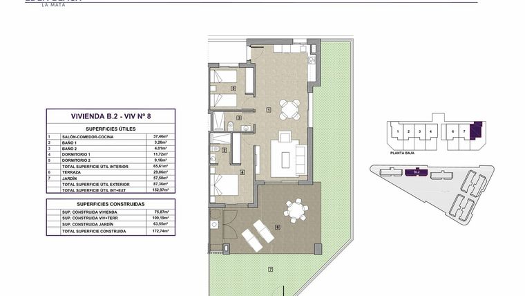 Rzut - Mieszkanie na sprzedaż 2 pokoje o powierzchni 75,87 m² - numer 8 w Eden Beach 2