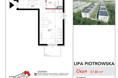 Rzut - Mieszkanie na sprzedaż 3 pokoje o powierzchni 57,8 m² - numer C/2/9 w Lipa Piotrowska