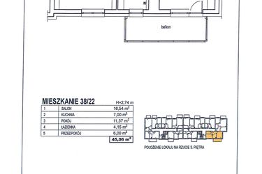 Rzut - Mieszkanie na sprzedaż 2 pokoje o powierzchni 45,06 m² - numer 38/22 w Osiedle Jodłowa bud. D