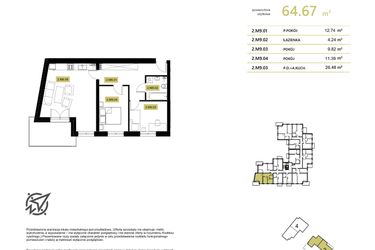 Rzut - Mieszkanie na sprzedaż 3 pokoje o powierzchni 67,47 m² - numer 2M9 w Stary Browar bud. 2