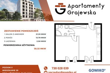 Rzut - Mieszkanie na sprzedaż 2 pokoje o powierzchni 39,93 m² - numer M-29 w Apartamenty Grajewska