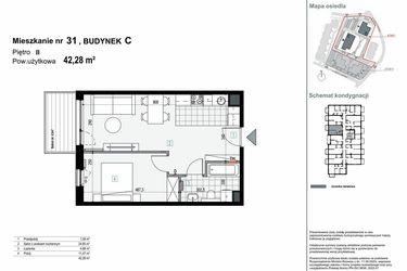 Rzut - Mieszkanie na sprzedaż 2 pokoje o powierzchni 42,28 m² - numer C.M31 w Apartamenty Kopernika