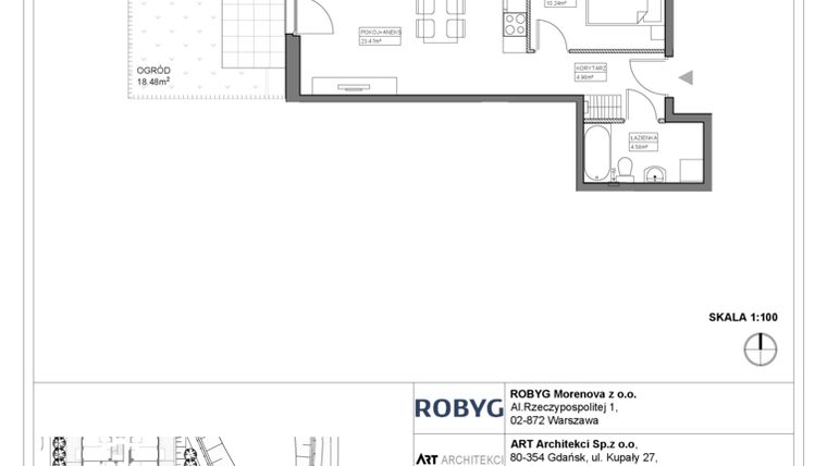 Rzut - Mieszkanie na sprzedaż 2 pokoje o powierzchni 43,25 m² - numer 3.13.0M01 w Szumilas bud. 3.11 - 3.15