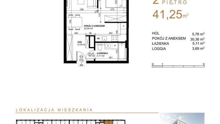 Rzut - Mieszkanie na sprzedaż 1 pokój o powierzchni 41,2 m² - numer 1 w Wieniawska 11