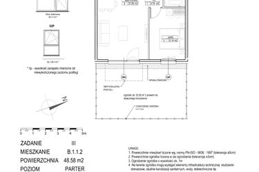 Rzut - Mieszkanie na sprzedaż 2 pokoje o powierzchni 48,58 m² - numer B.1.1.2 w Atut III