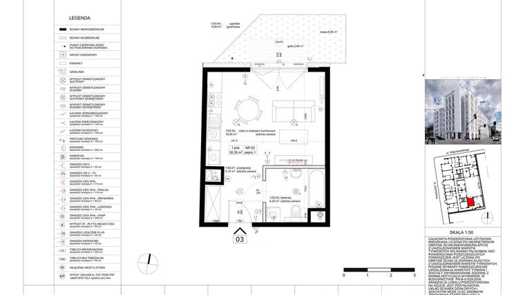 Rzut - Mieszkanie na sprzedaż 1 pokój o powierzchni 30,15 m² - numer 3 w Biała Kamienica