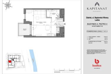 Rzut - Mieszkanie na sprzedaż 1 pokój o powierzchni 33,46 m² - numer A42 w Kapitanat A