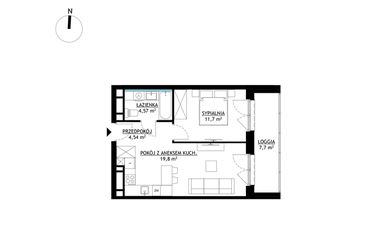 Rzut - Mieszkanie na sprzedaż 2 pokoje o powierzchni 40,61 m² - numer A54 w FUTURO