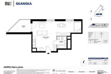 Rzut - Mieszkanie na sprzedaż 1 pokój o powierzchni 41,1 m² - numer AA0610 w NU2 Warszawa Wola
