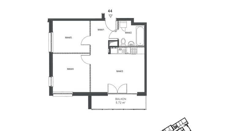 Rzut - Mieszkanie na sprzedaż 3 pokoje o powierzchni 50,17 m² - numer 44 w Wzgórze Krzemionki II