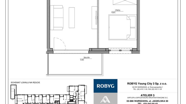 Rzut - Mieszkanie na sprzedaż 2 pokoje o powierzchni 38,15 m² - numer MC/H/A/3/6 w Modern City etap H