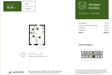 Rzut - Mieszkanie na sprzedaż 2 pokoje o powierzchni 35,35 m² - numer 3.A.0.08 w Murapol EcoOne