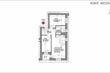 Rzut - Mieszkanie na sprzedaż 3 pokoje o powierzchni 47,88 m² - numer 1m.9 w Osiedle Rytm