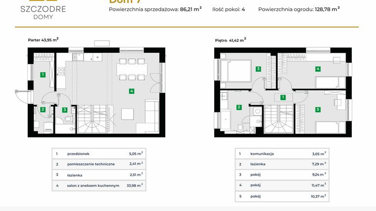 Rzut - Dom na sprzedaż 4 pokoje o powierzchni 89,57 m² - numer 7 w Szczodre Domy