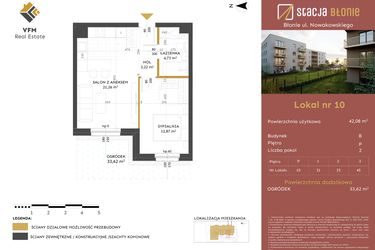 Rzut - Mieszkanie na sprzedaż 2 pokoje o powierzchni 42,08 m² - numer 10 w Stacja Błonie etap II