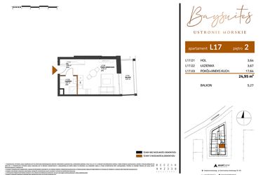 Rzut - Mieszkanie na sprzedaż 1 pokój o powierzchni 24,95 m² - numer AP.2.17 w Baysuites