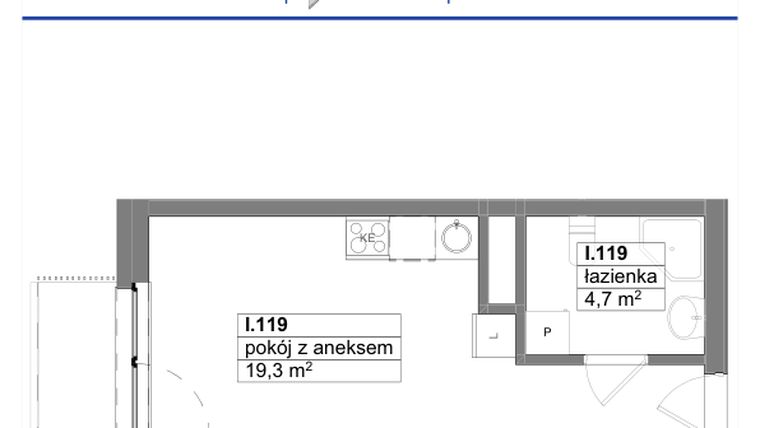 Rzut - Mieszkanie na sprzedaż 1 pokój o powierzchni 24 m² - numer 119 w Reda City etap III