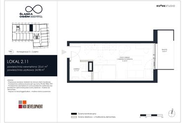 Rzut - Mieszkanie na sprzedaż 1 pokój o powierzchni 25,61 m² - numer 2.11 w Śląska Osiem