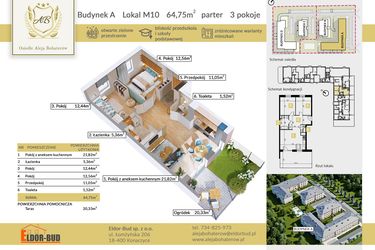 Rzut - Mieszkanie na sprzedaż 3 pokoje o powierzchni 64,75 m² - numer A.10 w Aleja Bohaterów