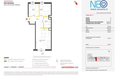 Rzut - Mieszkanie na sprzedaż 3 pokoje o powierzchni 53,25 m² - numer 35 w Neo Nova Ochota 2