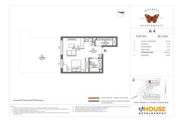 Rzut - Mieszkanie na sprzedaż 1 pokój o powierzchni 38,14 m² - numer A4 w Apartamenty Rusałki