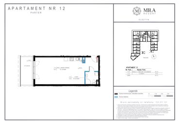 Rzut - Mieszkanie na sprzedaż 1 pokój o powierzchni 44,12 m² - numer 12 w Miła Resort