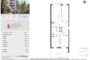Rzut - Mieszkanie na sprzedaż 4 pokoje o powierzchni 73,39 m² - numer I-A57 w Industria etap I-A