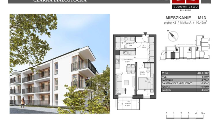 Rzut - Mieszkanie na sprzedaż 2 pokoje o powierzchni 40,42 m² - numer 13 w Apartamenty Prusa