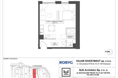 Rzut - Mieszkanie na sprzedaż 1 pokój o powierzchni 34,67 m² - numer C.0M07 w Foresteria