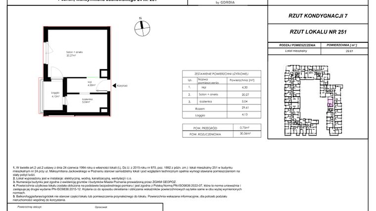 Rzut - Mieszkanie na sprzedaż 1 pokój o powierzchni 30,36 m² - numer 251 w Modena I
