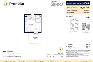 Rzut - Mieszkanie na sprzedaż 1 pokój o powierzchni 25,99 m² - numer A104 w Osiedle Kompas