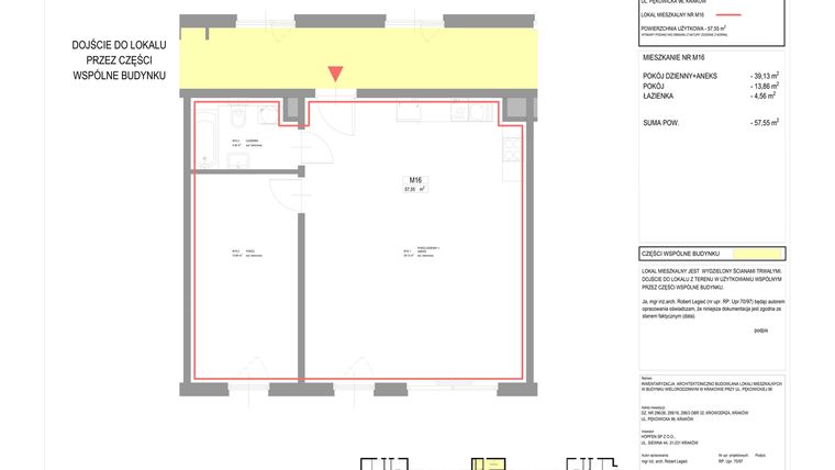 Rzut - Mieszkanie na sprzedaż 2 pokoje o powierzchni 57,55 m² - numer M16 w Pękowicka 96