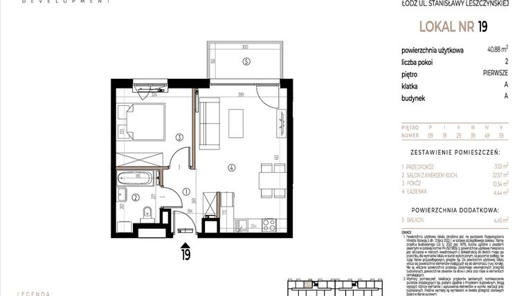 Rzut - Mieszkanie na sprzedaż 2 pokoje o powierzchni 41,86 m² - numer A019 w Ustronna