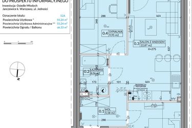 Rzut - Mieszkanie na sprzedaż 3 pokoje o powierzchni 55,24 m² - numer 52A w Osiedle Młodych etap VIII