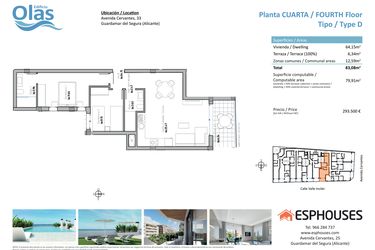 Rzut - Mieszkanie na sprzedaż 2 pokoje o powierzchni 80 m² - numer 4D w ESPHOUSES by Olas