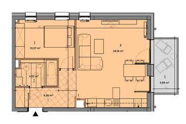 Rzut - Mieszkanie na sprzedaż 2 pokoje o powierzchni 47,31 m² - numer P.2.2.09 w Partynice House II budynek P i R