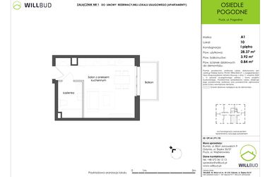 Rzut - Mieszkanie na sprzedaż 3 pokoje o powierzchni 60,87 m² - numer OP/A1/P1/10 w Osiedle Pogodne etap I