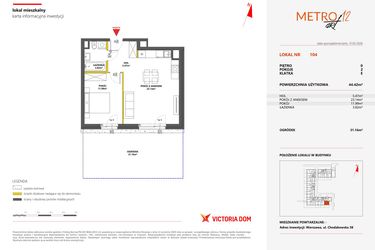 Rzut - Mieszkanie na sprzedaż 2 pokoje o powierzchni 44,42 m² - numer 104 w Metro Art 12