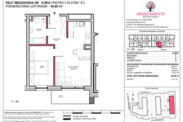 Rzut - Mieszkanie na sprzedaż 2 pokoje o powierzchni 44,66 m² - numer A.32 w Apartamenty Grójeckie Ogrody