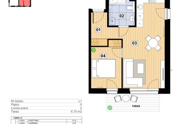 Rzut - Mieszkanie na sprzedaż 2 pokoje o powierzchni 44,71 m² - numer L-1 w Mickiewicza 21 Residence