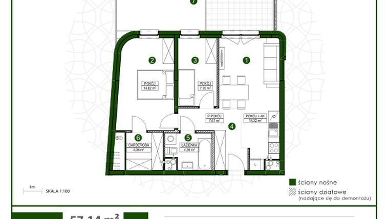 Rzut - Mieszkanie na sprzedaż 3 pokoje o powierzchni 56,99 m² - numer 2 w Moja Wiązowa