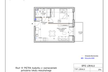 Rzut - Mieszkanie na sprzedaż 2 pokoje o powierzchni 44 m² - numer 22 w Harmonia bud. M3
