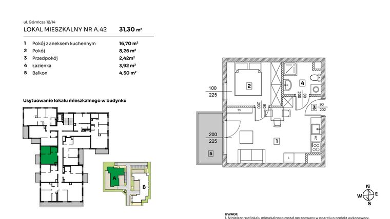 Rzut - Mieszkanie na sprzedaż 2 pokoje o powierzchni 31,3 m² - numer A.42 w Parkove Love