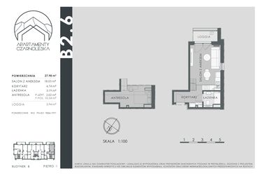 Rzut - Mieszkanie na sprzedaż 1 pokój o powierzchni 27,98 m² - numer B2.6 w Apartamenty Czarnoleska
