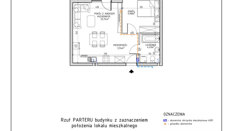 Rzut - Mieszkanie na sprzedaż 2 pokoje o powierzchni 44,15 m² - numer 4 w Osiedle Foresto