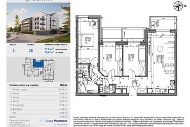 Rzut - Mieszkanie na sprzedaż 4 pokoje o powierzchni 76,83 m² - numer 25 w Balantia