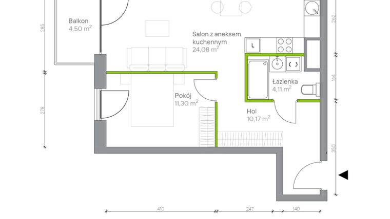 Rzut - Mieszkanie na sprzedaż 2 pokoje o powierzchni 49,66 m² - numer A.2.5 w Jesionowa Vita